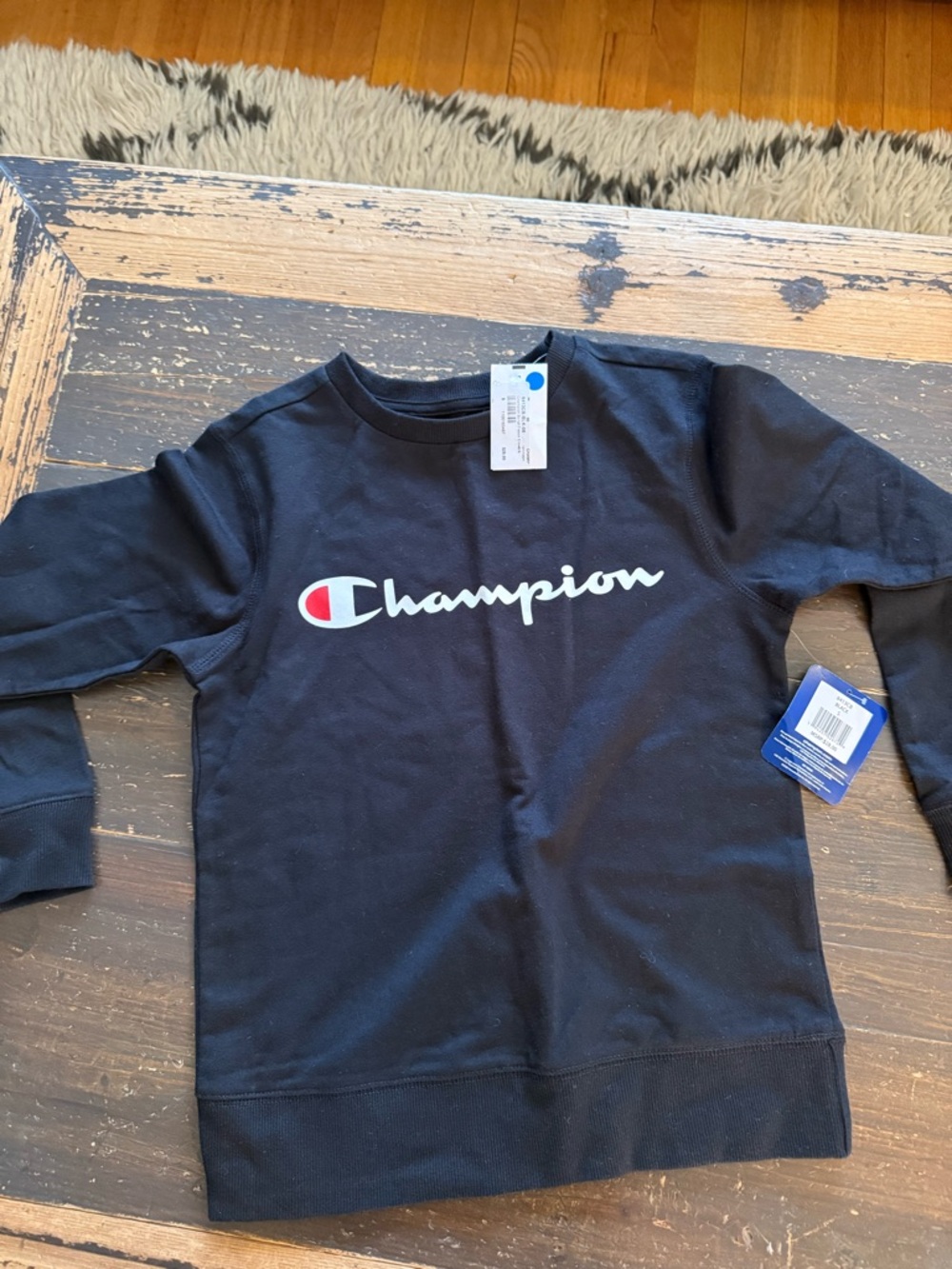 Champion Black Crewneck Sweatshirt with Script Logo kids size small